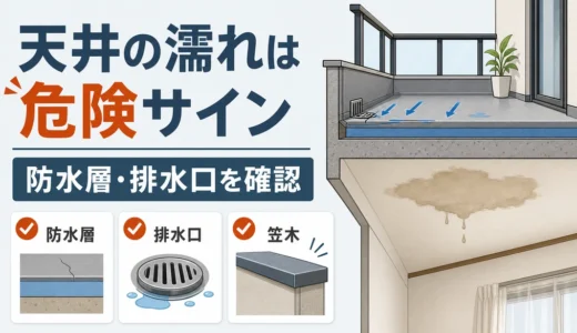 ベランダ下の天井が濡れる原因は？防水層劣化のサインと確認順
