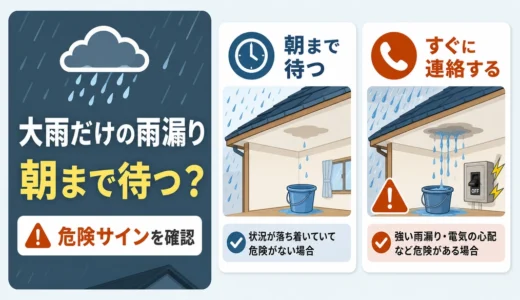 大雨の日だけ雨漏りする時の緊急度｜朝まで待てる症状と今すぐやること
