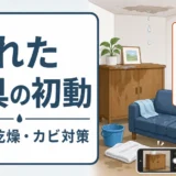 濡れた家具の初動と記録・乾燥・カビ対策を示す図解