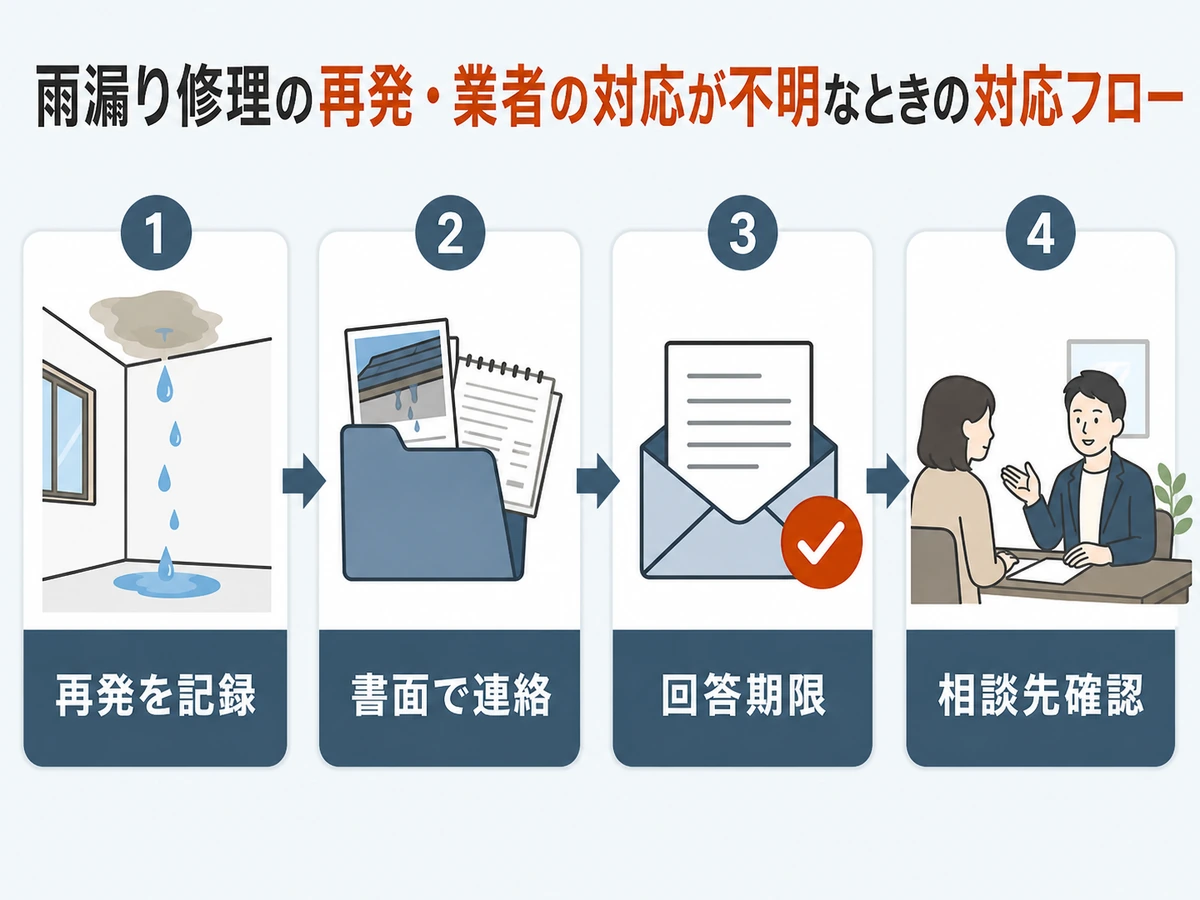 雨漏り修理後に再発したときの記録と書面連絡の流れ