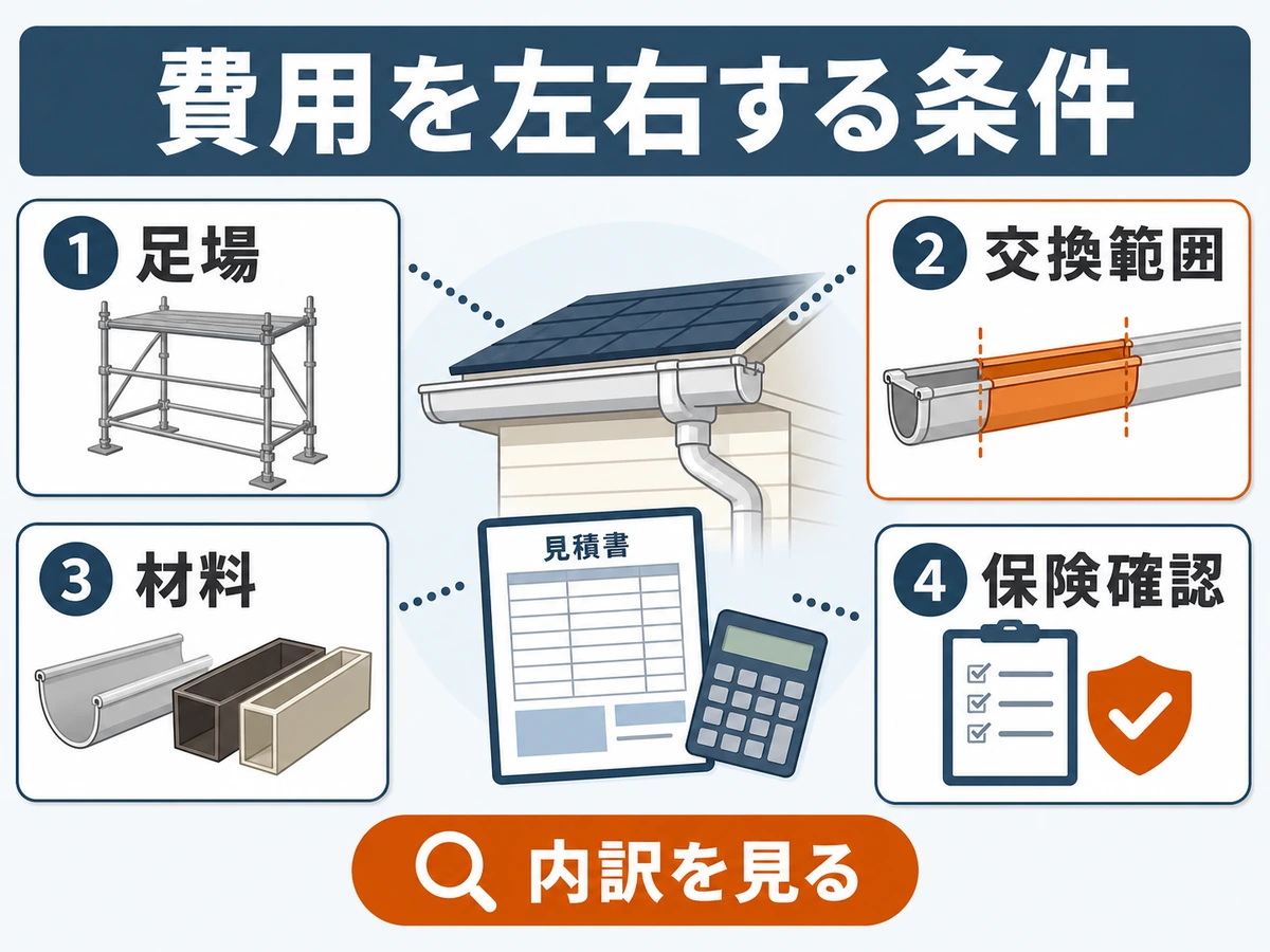 雨樋修理や交換の費用を左右する足場・範囲・材料・保険確認の条件