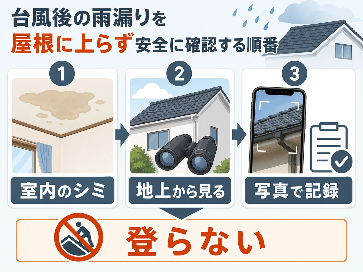 台風後の雨漏りを屋根に上らず確認する順番