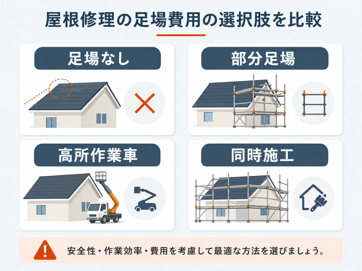 足場なし部分足場高所作業車同時施工の比較