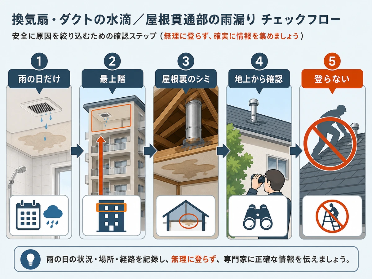 換気扇やダクトの雨漏りを安全に確認する流れ