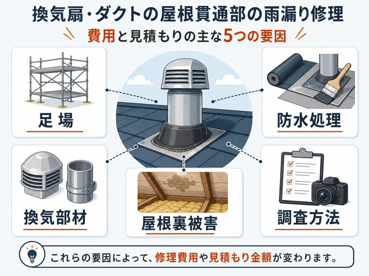 換気扇やダクトの雨漏り補修で見積もりを左右する要因