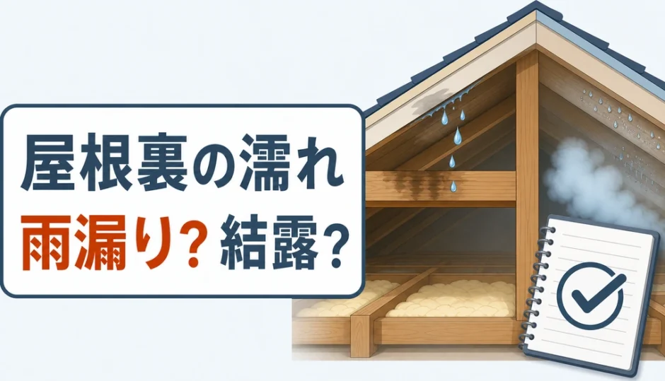 屋根裏の濡れが雨漏りか結露かを見分ける記事のサムネイル