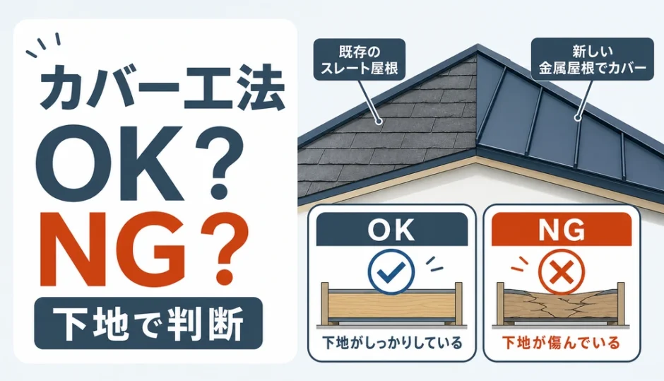 屋根カバー工法ができる条件と下地確認のイメージ