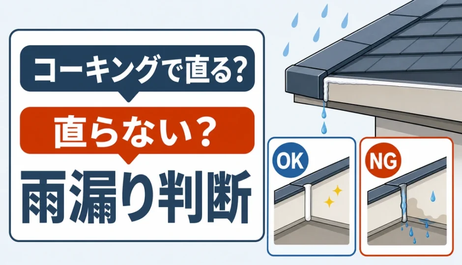 コーキングで雨漏りが直る場合と直らない場合の判断を示す図