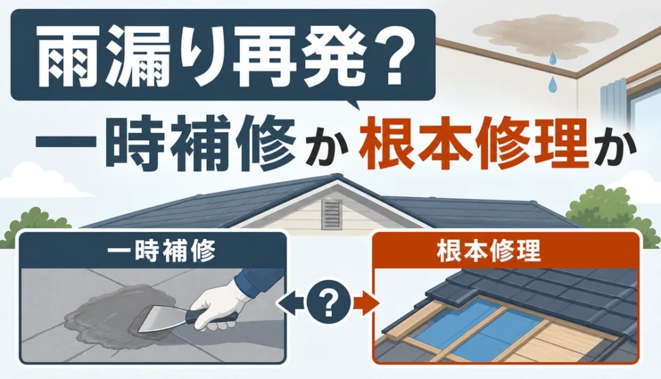 雨漏りが再発したときに一時補修か根本修理かを比べる判断図