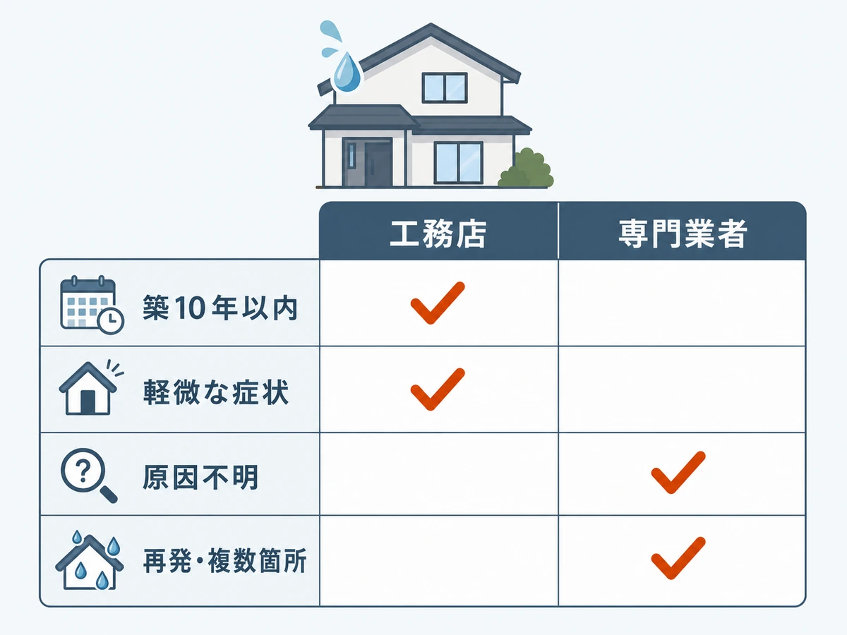 雨漏り修理で地元工務店と専門業者を症状別に比べる判断ガイド