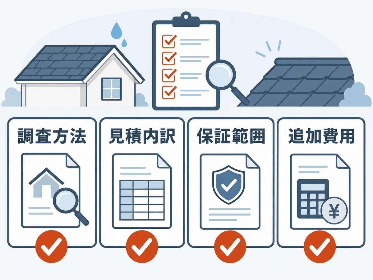 雨漏り修理の契約前に見る調査方法、見積内訳、保証範囲、追加費用のチェック項目