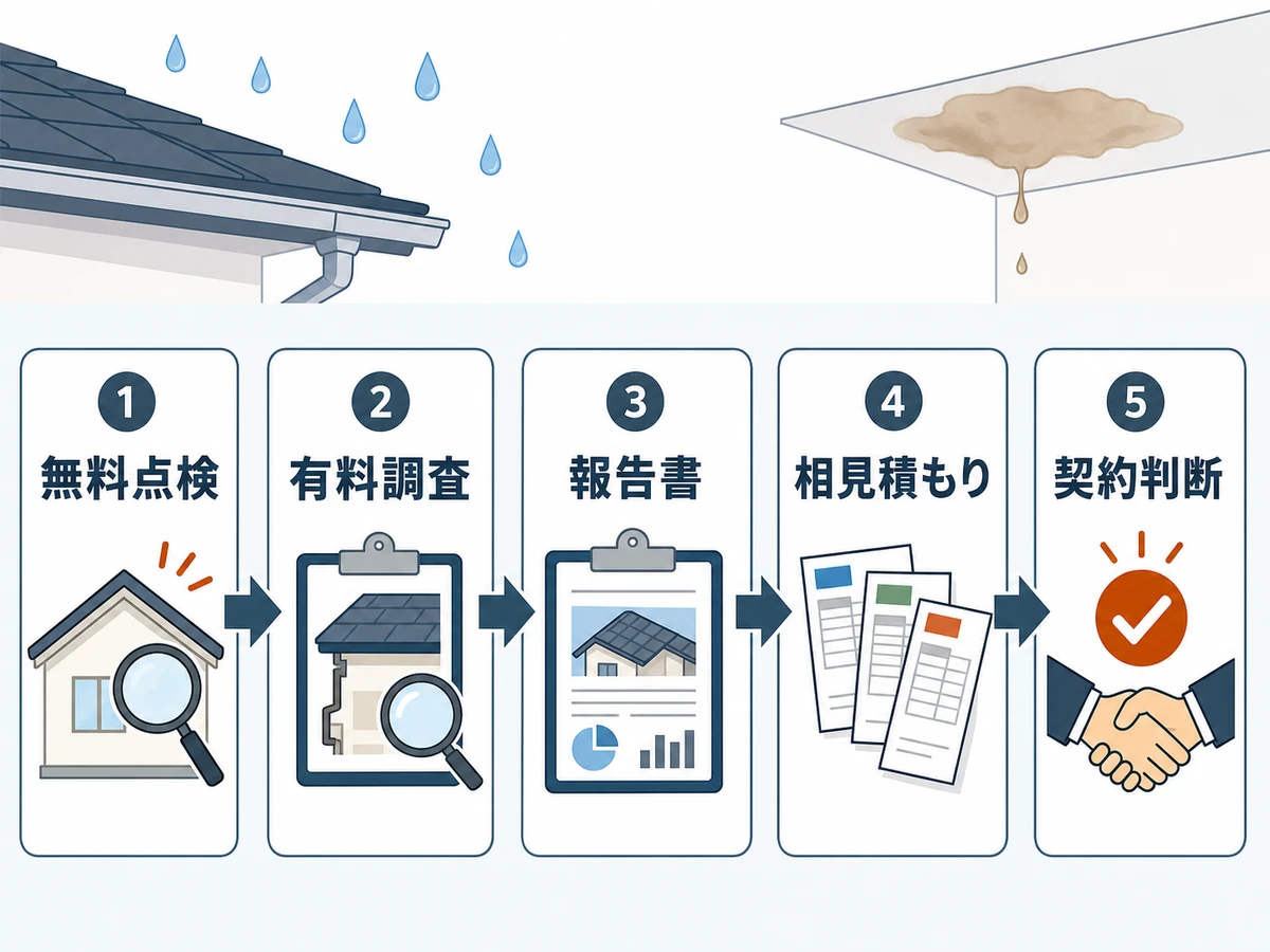 雨漏り調査で無料点検から契約判断まで進む流れ