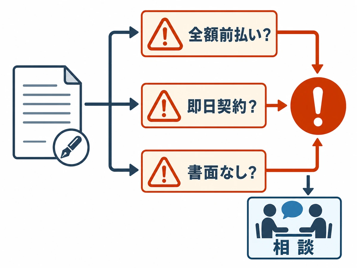 全額前払いや即日契約を求められたときの判断チャート