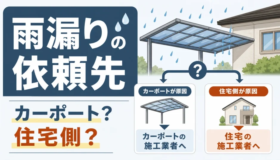 カーポート・テラス屋根の雨漏りで依頼先を判断する図解