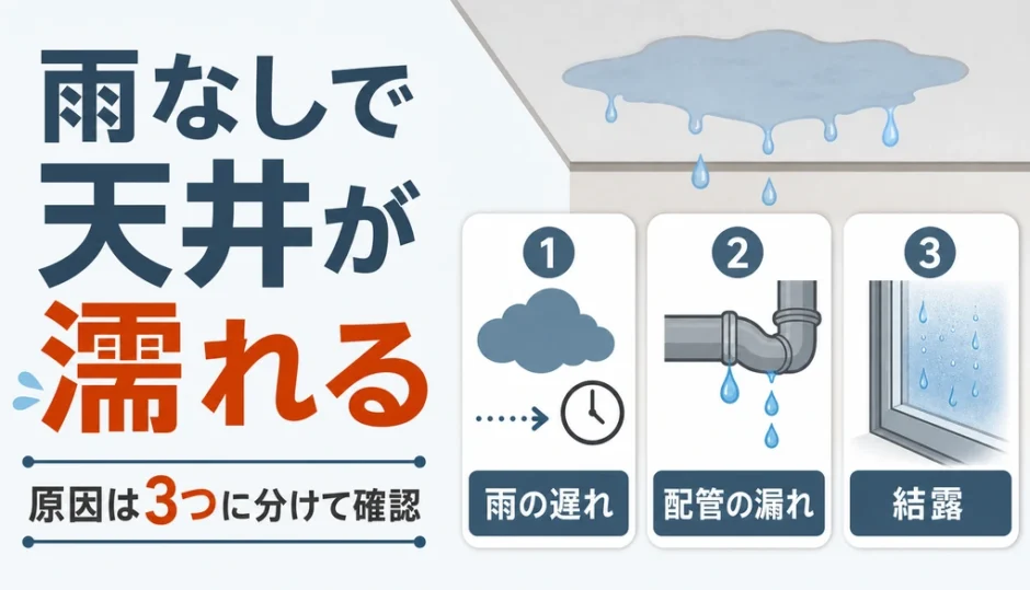 雨が降っていないのに天井が濡れる原因を3つに分ける解説画像