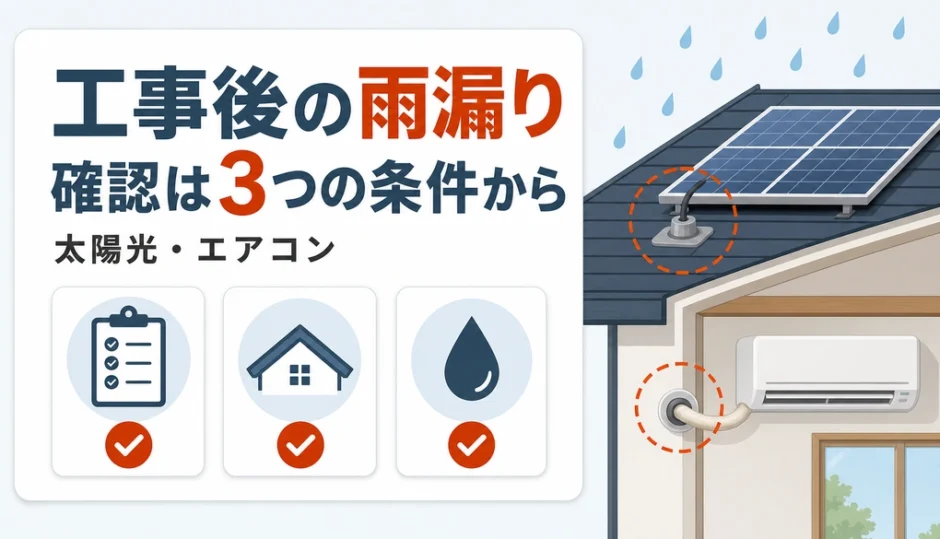 太陽光・エアコン工事後の雨漏りを3つの条件から確認するサムネイル