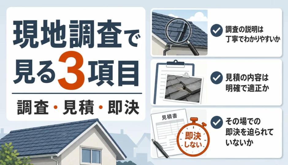 屋根修理の現地調査で確認する調査・見積・即決の3項目