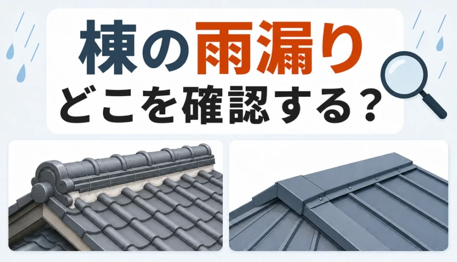 瓦棟と棟板金の違いから棟の雨漏り確認箇所を考える図