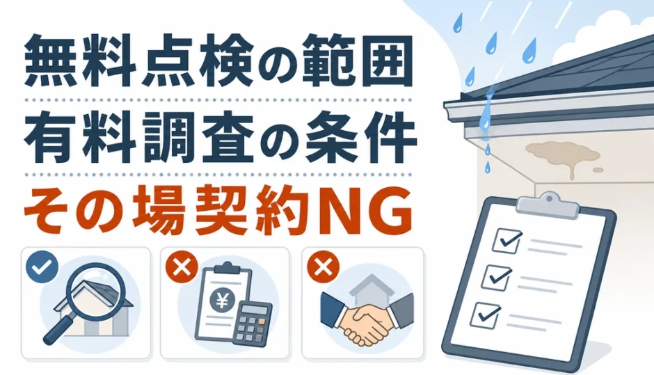 雨漏り調査の無料点検と有料調査の条件を示す図解