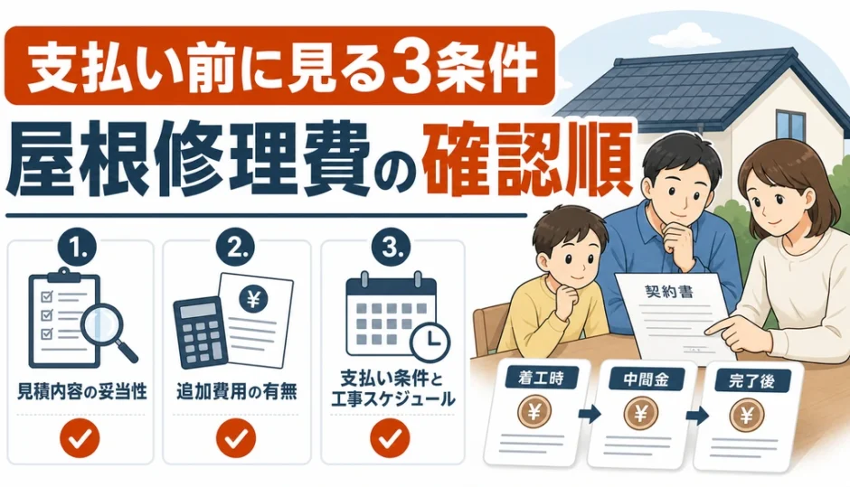 屋根修理費の支払い前に見る条件と確認順