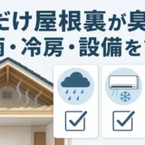 夏だけ屋根裏が臭うときに雨・冷房・設備との連動を記録することを示す図