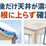 雪の後だけ天井が濡れるときに屋根へ上らず確認することを示す図