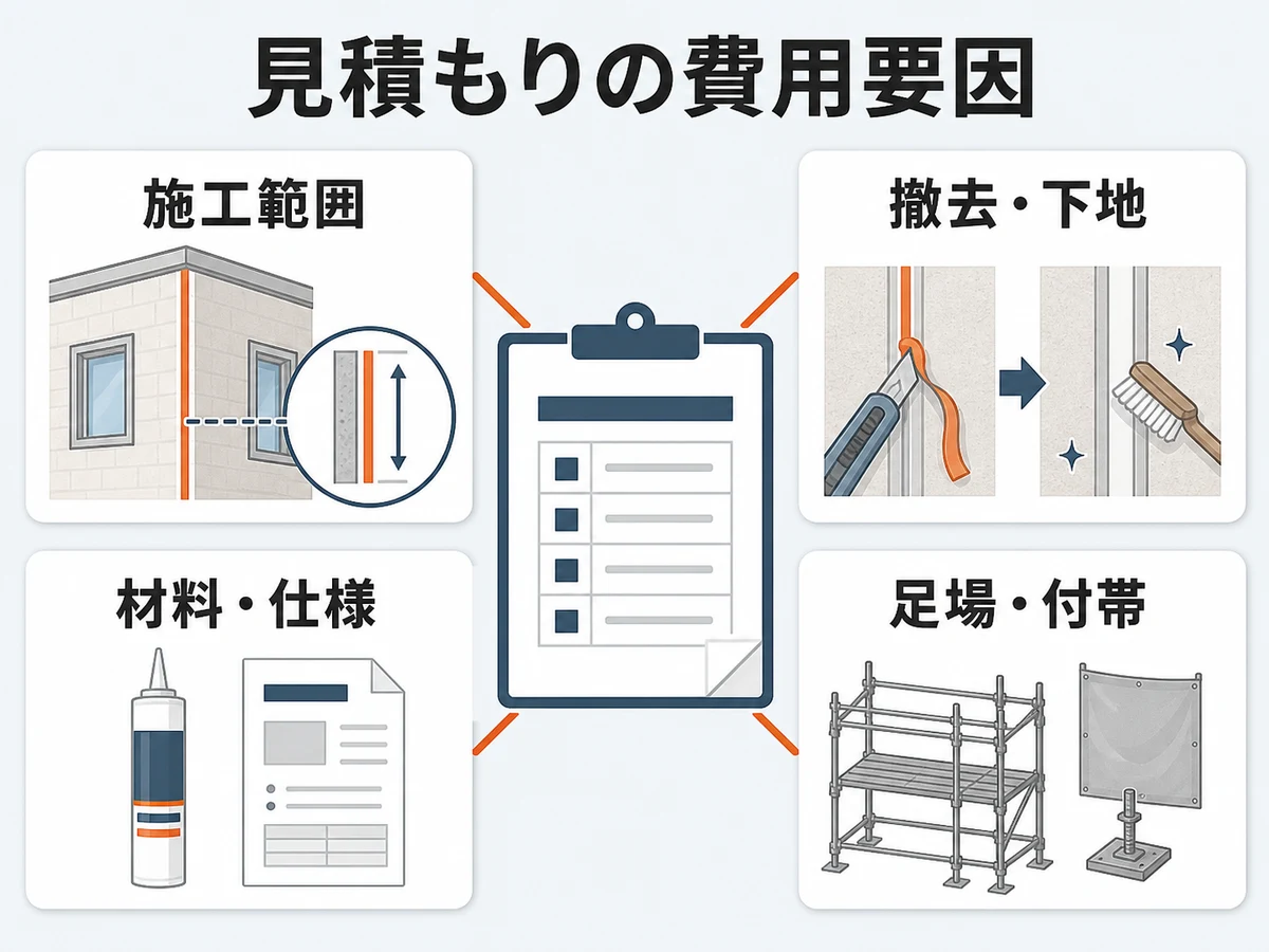コーキング工事の見積もりを左右する施工範囲・下地・材料・足場