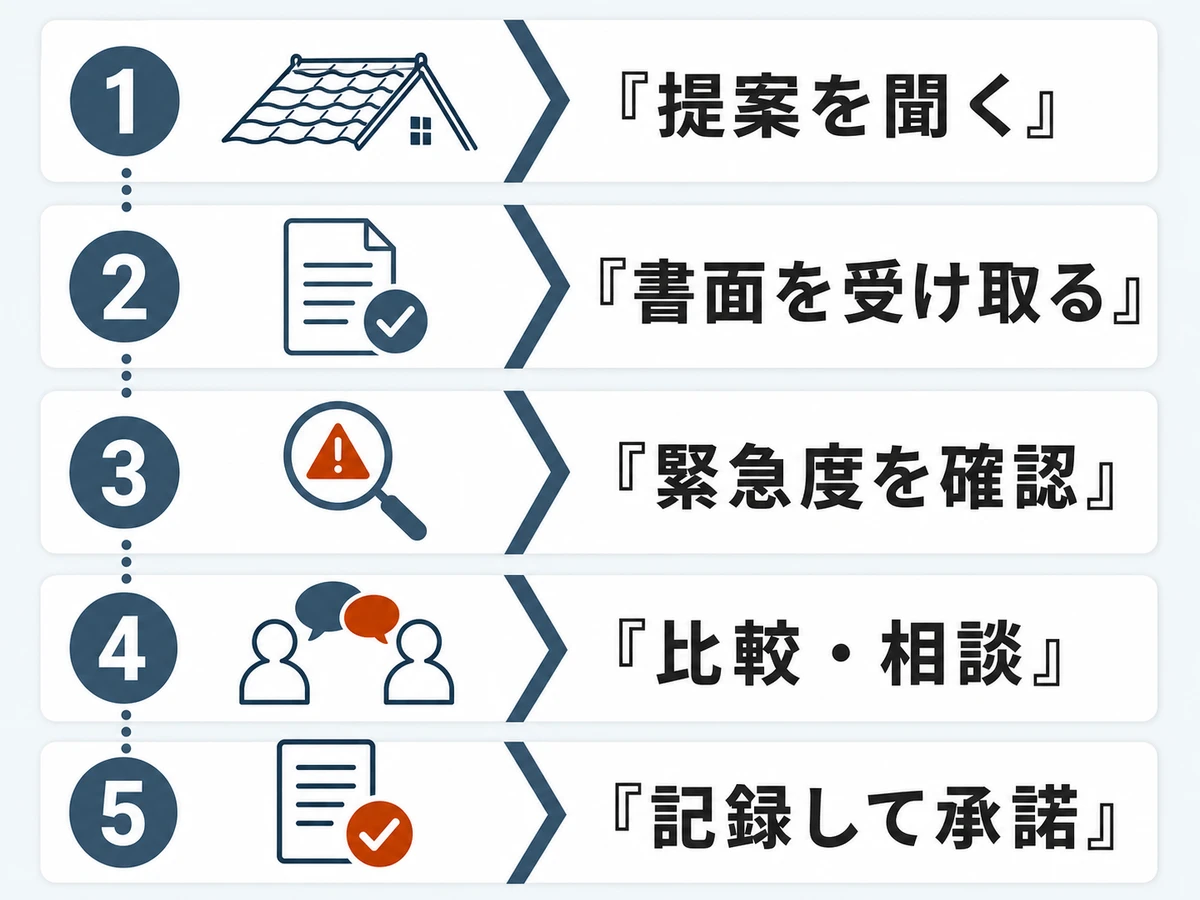 追加工事の提案から書面確認・比較・承諾までの5段階