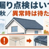 雨漏り点検の時期は春・秋が候補で、異常時は待たないことを示す図