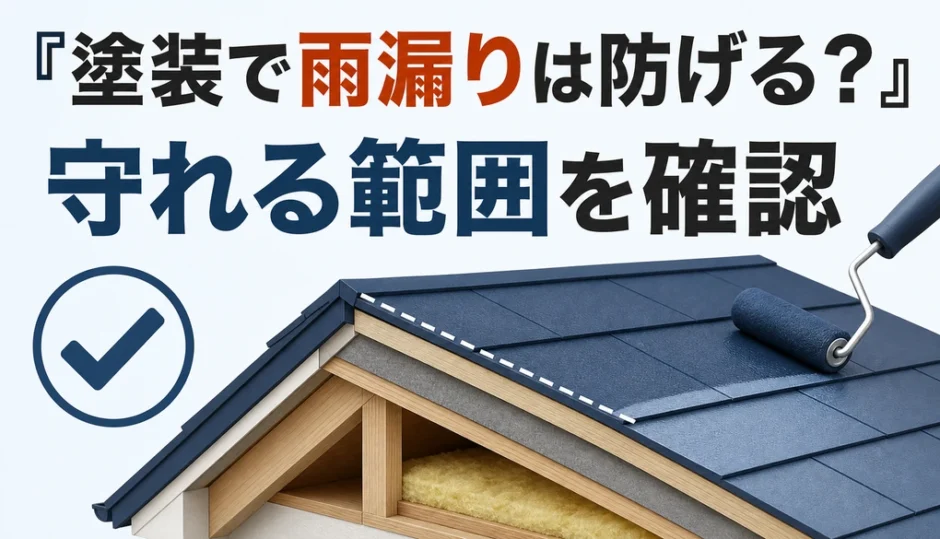 屋根塗装で雨漏りを防げる範囲を確認するイメージ