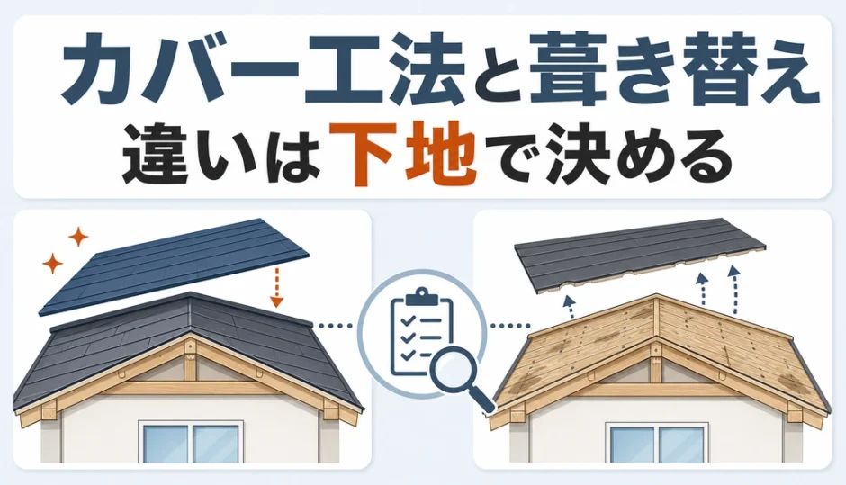 屋根カバー工法と葺き替えを下地の状態で比較する記事のサムネイル