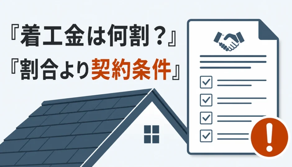 屋根工事の着工金は何割か、割合より契約条件を確認することを示す図