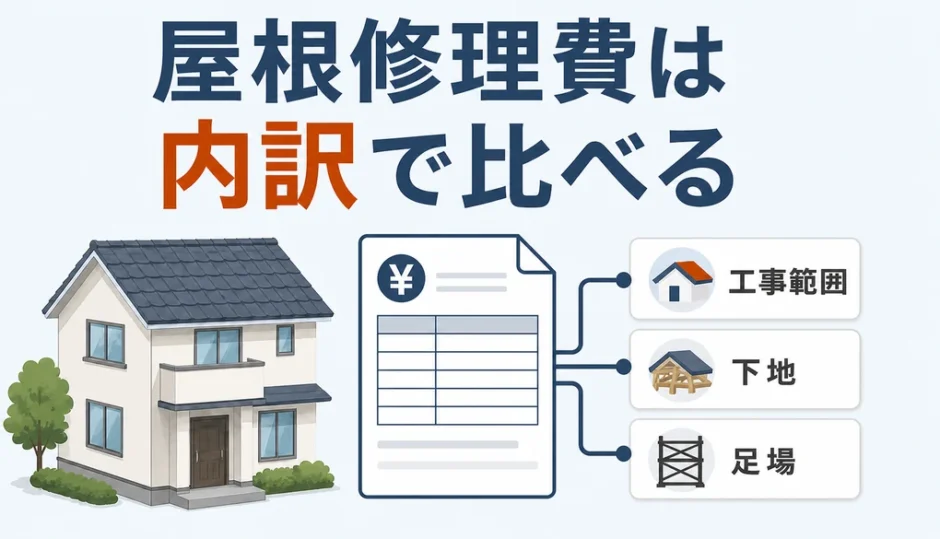 屋根修理費は相場の数字ではなく見積もりの内訳で比べることを示す図