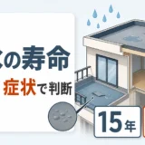 防水の寿命を年数と劣化症状から判断することを示す図